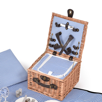 2 Person Picnic Basket Willow Baskets Set Insulated Outdoor Blanket Gift Storage