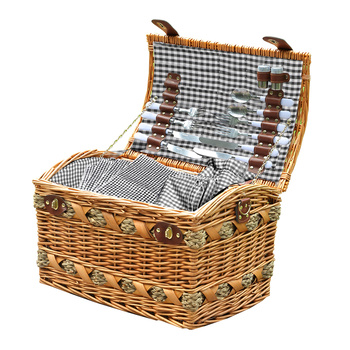Willow 4 Person Picnic Basket Baskets Set Outdoor Blanket Deluxe Gift Storage