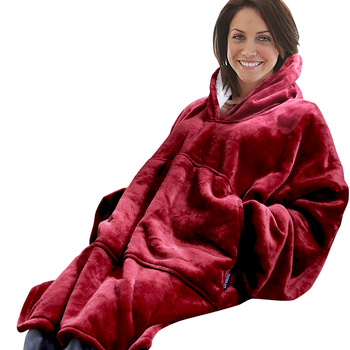 Blanket Hoodie Blanket Ultra Plush Comfy Sweatshirt Huggle Fleece Warm Burgundy