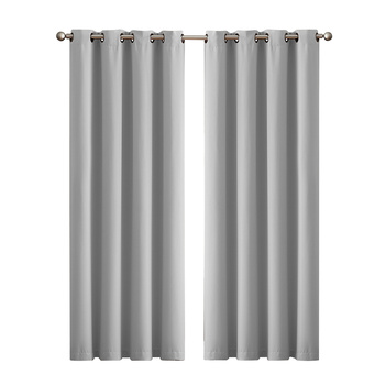 2x Blockout Curtains Panels 3 Layers Eyelet Room Darkening 140x160cm Grey