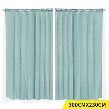 2x Blockout Curtains Panels 3 Layers with Gauze Room Darkening 300x230cm Aqua