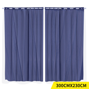 2x Blockout Curtains Panels 3 Layers with Gauze Room Darkening 300x230cm Navy
