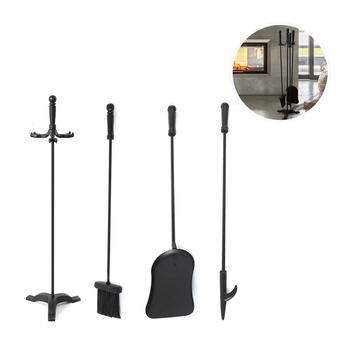 4 Pieces Fireplace Tool Set Fire Place Tools Poker Poke Brush Shovel Stand Tongs