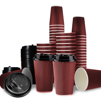 1000 Pcs 12oz Disposable Takeaway Coffee Paper Cups Triple Wall Take Away w Lids