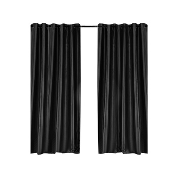 2X Blockout Curtains Blackout Curtain Bedroom Window Eyelet Black 140CM x 230CM