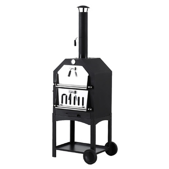 3in1 Portable BBQ Charcoal Grill Steel Pizza Oven Smoker Barbecue Camp Outdoor