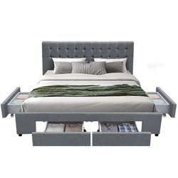 Artiss Avio Bed Frame Fabric Storage Drawers - Grey Queen