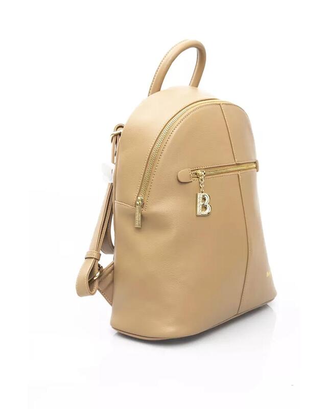 Golden Logo Front Pocket Backpack with Adjustable Shoulders One Size Women