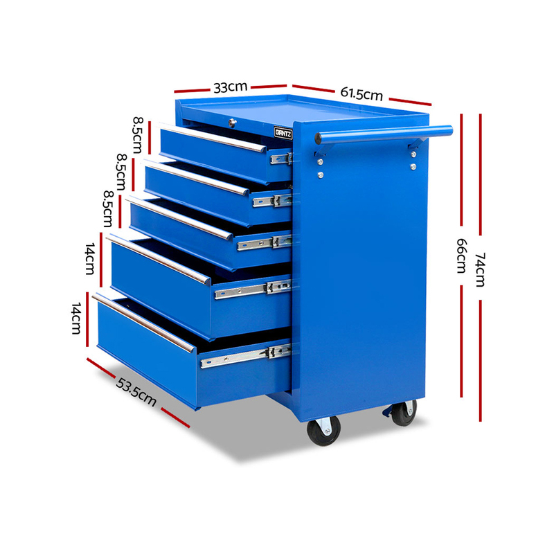 Giantz 5 Drawer Mechanic Tool Box Cabinet Storage Trolley - Blue