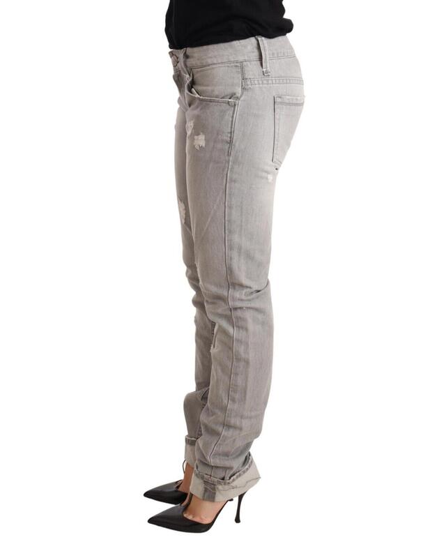 Tattered Skinny Cut Jeans with Logo Details W26 US Women