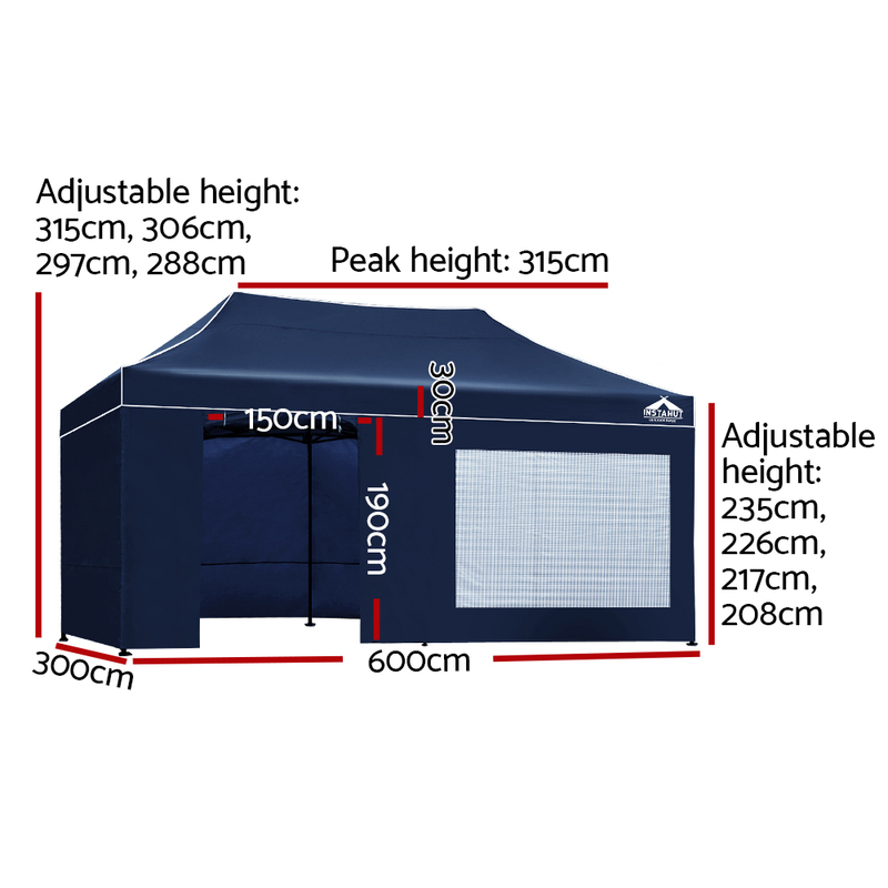 Instahut Gazebo Pop Up Marquee 3x6m Folding Wedding Tent Gazebos Shade Navy