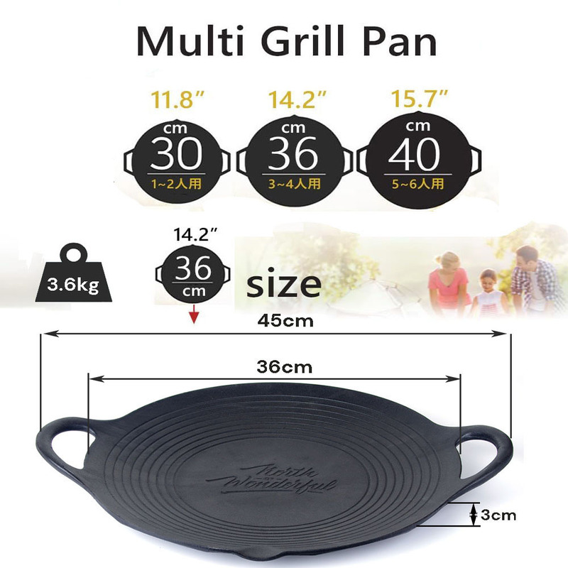 Cast Iron 36cm Korean Japanese BBQ Barbecue Grill Pan Plate Round Griddle Plate Indoor outdoor