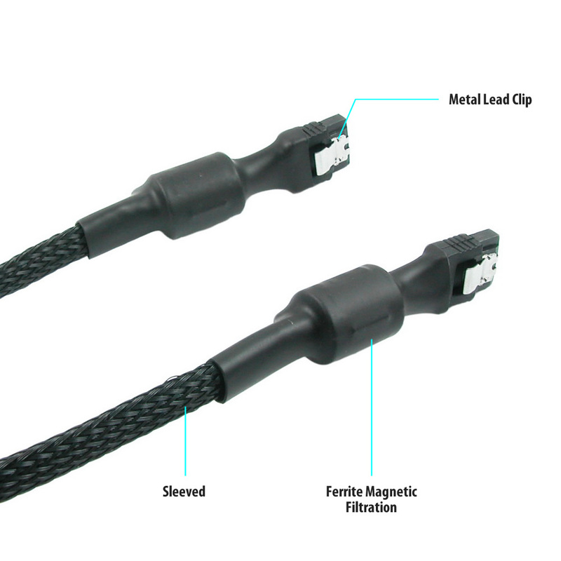 Simplecom CA110S Premium SATA 3 HDD SSD Data Cable Sleeved with Ferrite Bead Lead Clip Straight