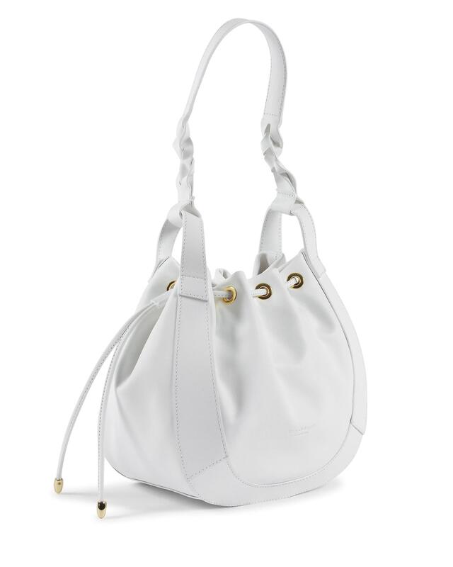Top Grain Leather Bucket Bag with Drawstring Closure - One Size