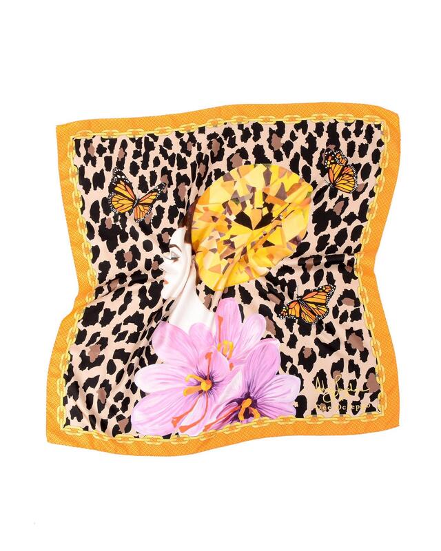 Orange Leopard Silk Scarf - One Size