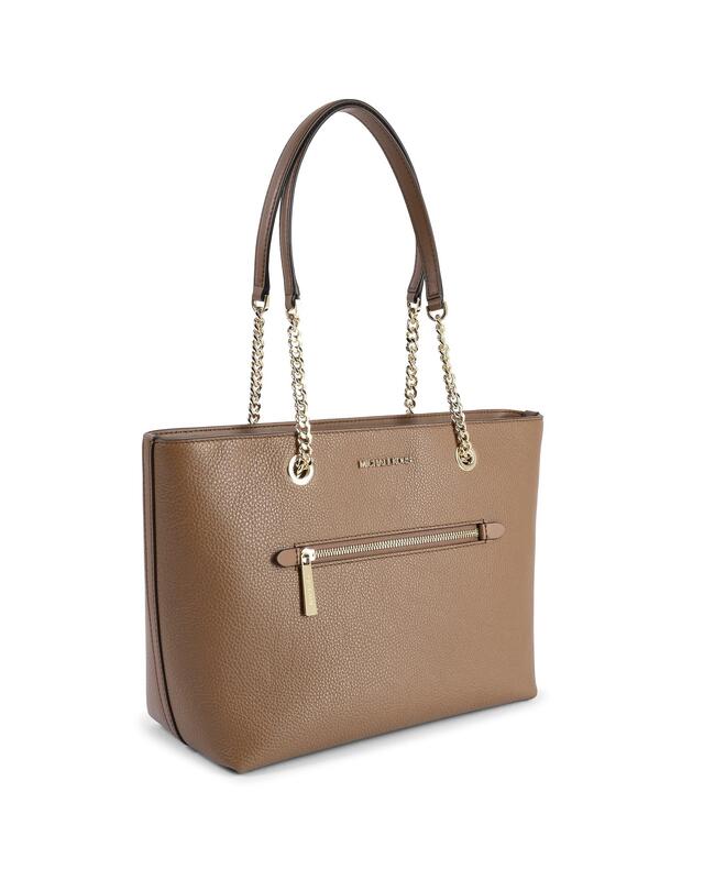 Leather Front Zip Tote Bag - One Size