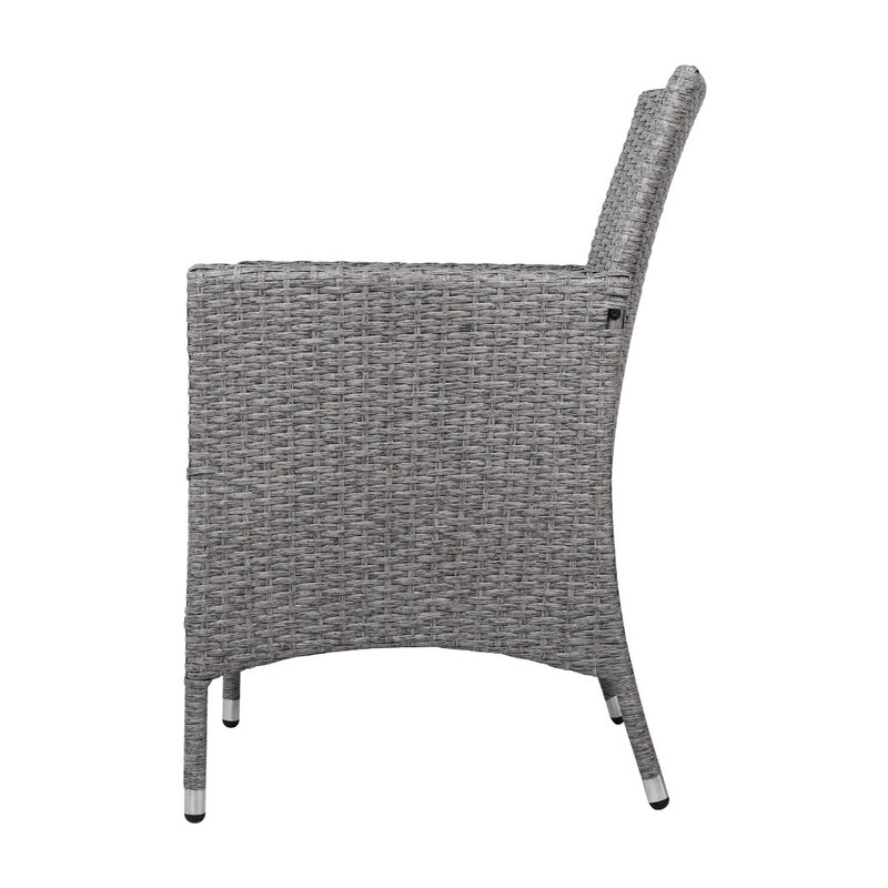 Gardeon 3PC Outdoor Bistro Set Patio Furniture Wicker Setting Chairs Table Cushion Grey
