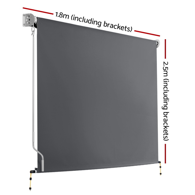 Instahut 1.8m x 2.5m Retractable Roll Down Awning - Grey
