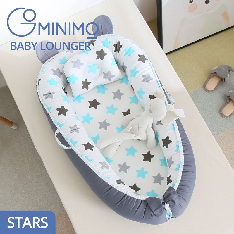 GOMINIMO Portable Baby Lounger & Baby Nest with Pillow (Stars) GO-BBL-100-QM