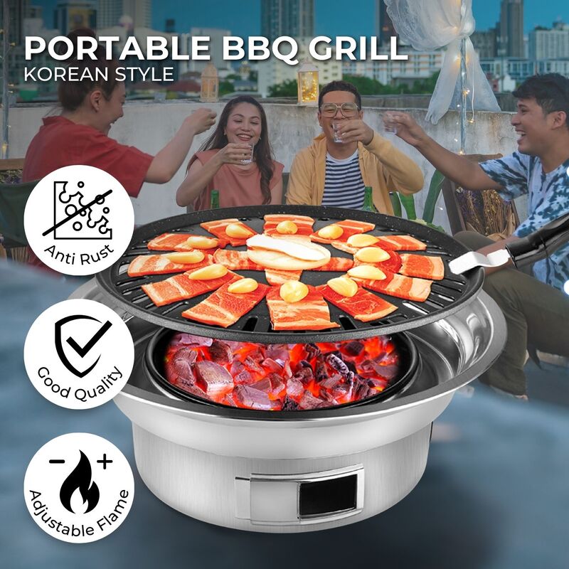 KILIROO Multifunctional Camping Charcoal BBQ Grill Stove (Silver) KR-CGS-100-YS