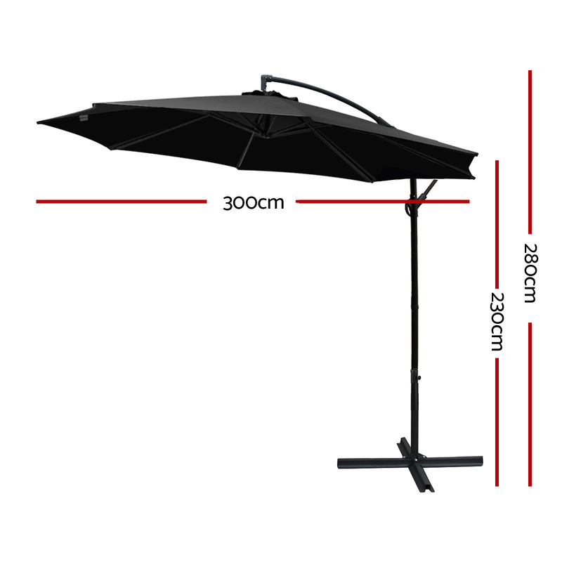 Instahut 3m Outdoor Umbrella Cantilever Beach Garden Patio Black