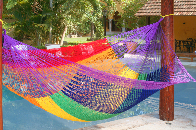 Mayan Legacy King Size Outdoor Cotton Mexican Hammock in Rainbow Colour