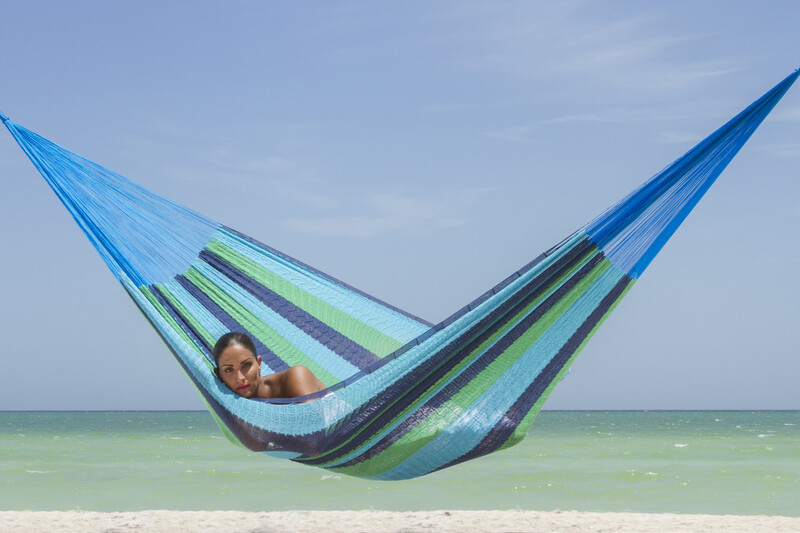 Mayan Legacy King Size Outdoor Cotton Mexican Hammock in Oceanica Colour