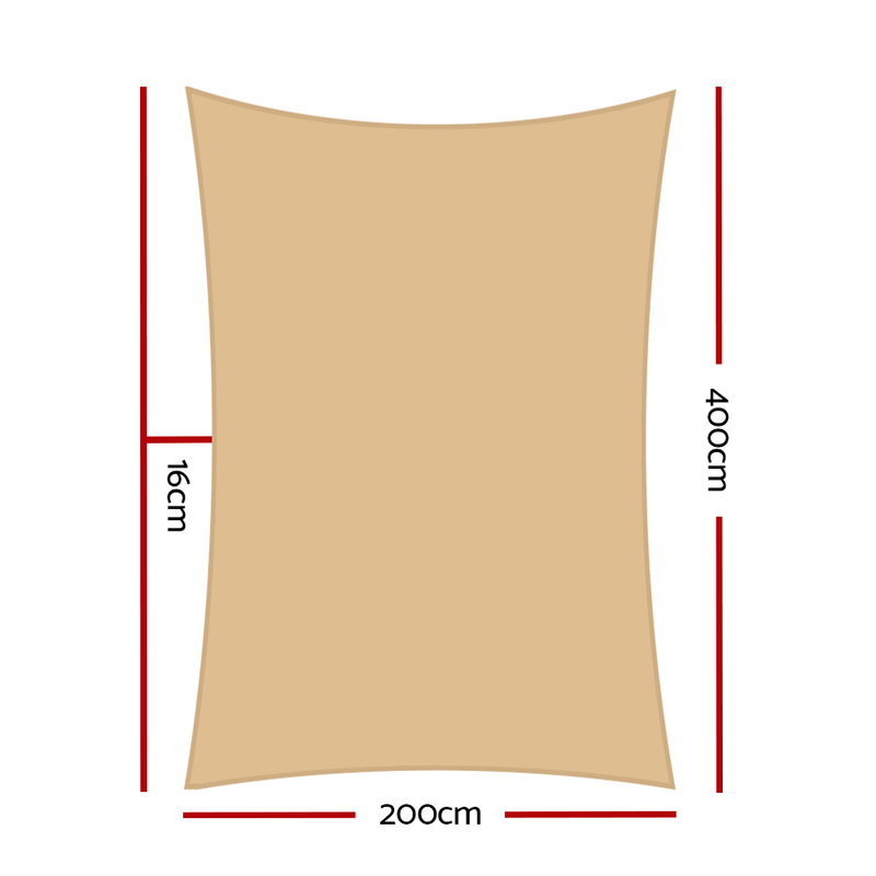 Instahut Shade Sail 2x4m Rectangle 185GSM 95% Sand Shade Cloth