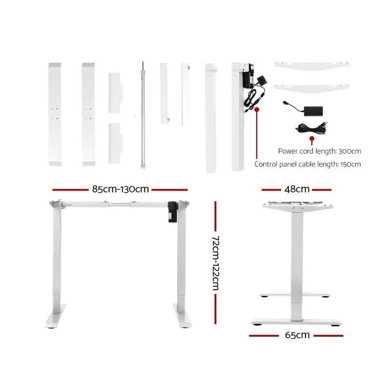 Artiss Standing Desk Adjustable Height Desk Electric Motorised White Frame Black Desk Top 140cm