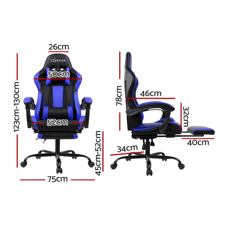 Gaming Office Chair Computer Seating Racer Black and Blue