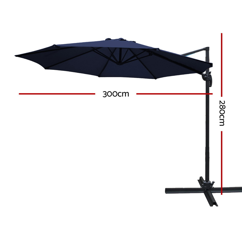 Instahut 3M Roma Outdoor Furniture Garden Umbrella 360 Degree Navy