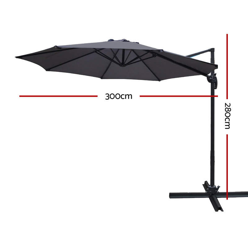 Instahut 3M Roma Outdoor Furniture Garden Umbrella 360 Degree Charcoal