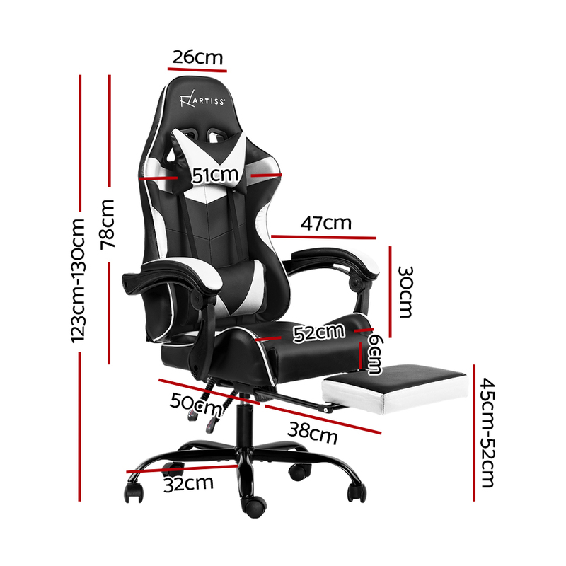 Artiss Gaming Office Chairs Computer Seating Racing Recliner Footrest Black White