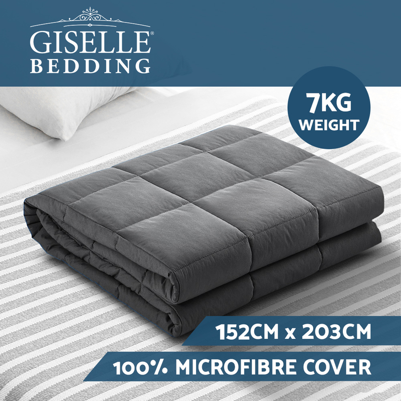 Weighted Blanket Adult 7KG Heavy Gravity Blankets Microfibre Cover Glass Beads Calming Sleep Anxiety Relief Grey 