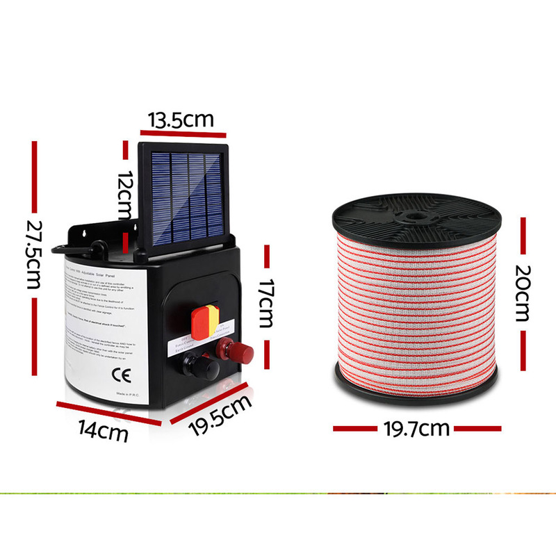 Giantz 5km Solar Electric Fence Energiser Charger with 400M Tape and 25pcs Insulators