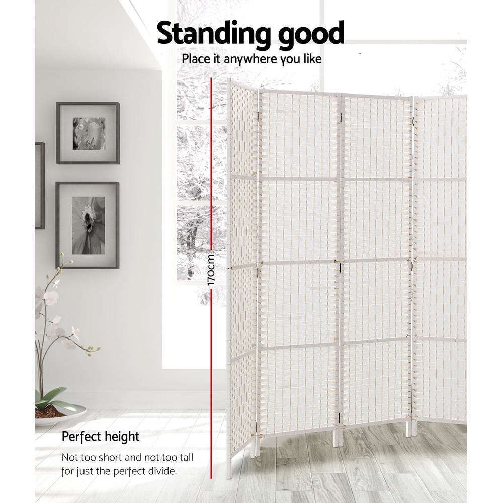 Artiss 6 Panel Room Divider Privacy Screen Rattan Timber Fold Woven Stand White