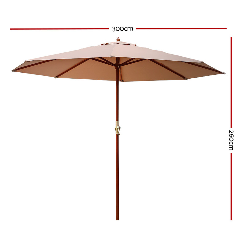 Instahut 3M Outdoor Pole Umbrella Cantilever Stand Garden Umbrellas Patio Beige