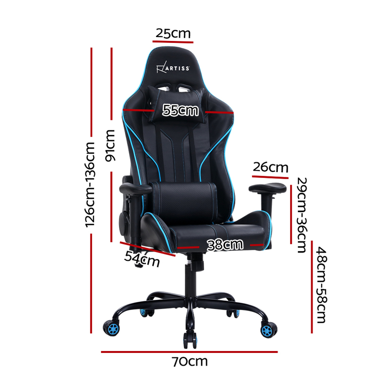 Artiss Gaming Office Chair Computer Chairs Leather Seat Racing Racer Recliner Meeting Chair Black Blue