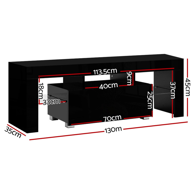 Artiss TV Cabinet Entertainment Unit Stand RGB LED Gloss Furniture 130cm Black