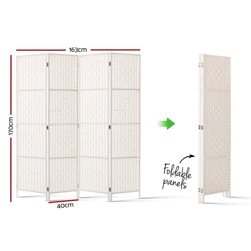 Artiss 4 Panel Room Divider Screen Privacy Timber Foldable Dividers Stand White
