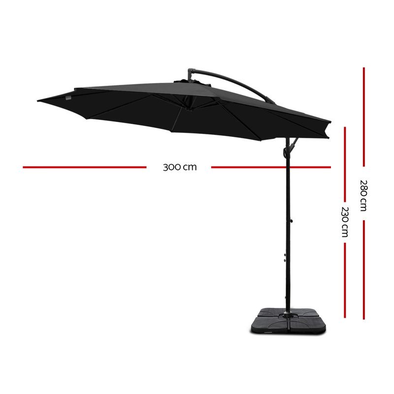 Instahut 3m Umbrella w/Base Outdoor Cantilever Beach Garden Patio Parasol Black