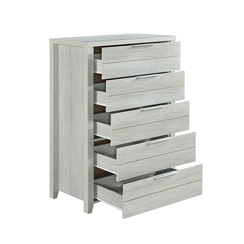 Tallboy with 5 Storage Drawers Natural Wood like MDF in White Ash Colour