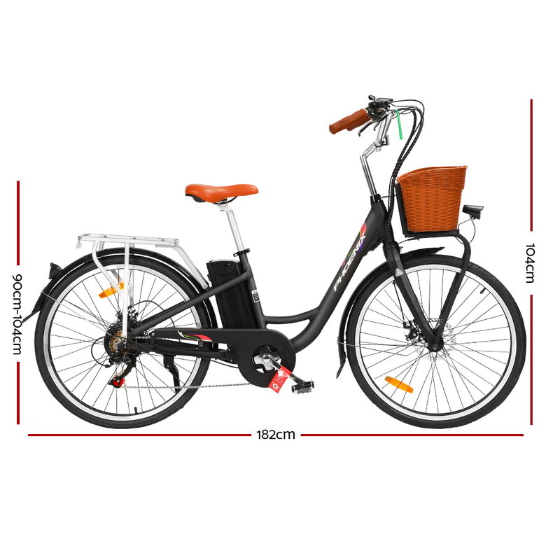 Phoenix 26 Inch Electric Bike Urban Bicycle eBike Removable Battery Black