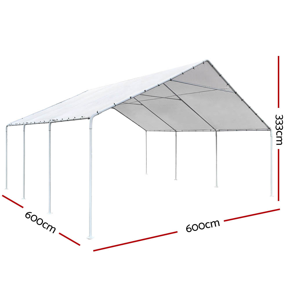 Carports 6m x6m Carport Kits Gazebo Canopy Tent Cover Metal Garden Shed White