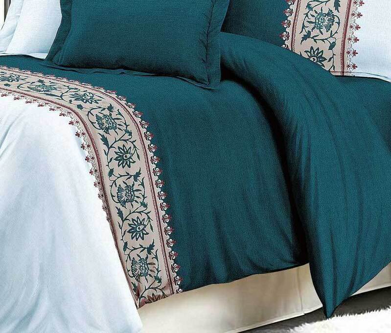 Luxton King Size 3pcs Teal Green Striped Floral Quilt Cover Set