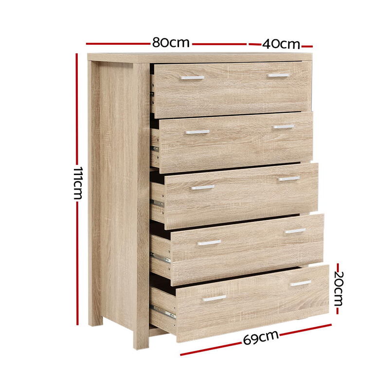 Artiss 5 Chest of Drawers - MAXI Pine