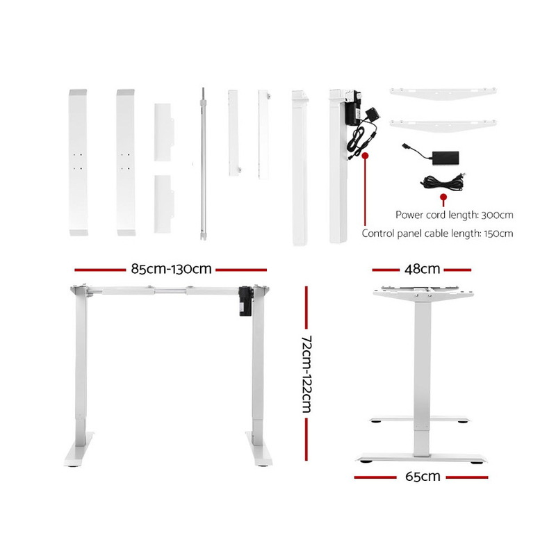 Artiss Standing Desk Adjustable Height Desk Electric Motorised White Frame Desk Top 120cm