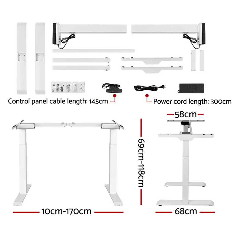 Artiss Standing Desk Adjustable Height Desk Dual Motor Electric White Frame Desk Top 140cm
