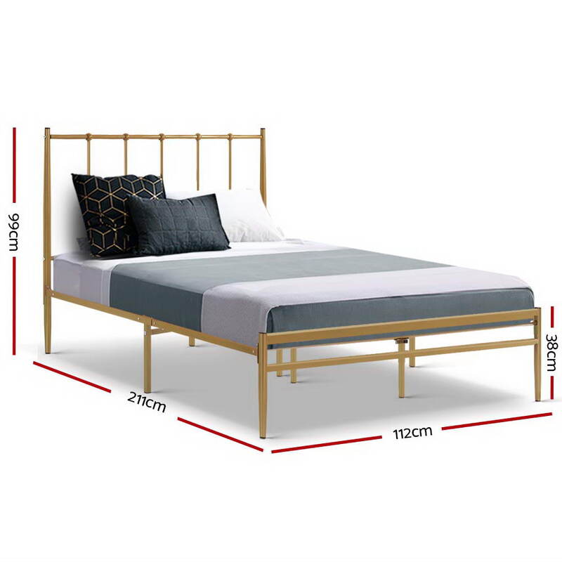 Metal Bed Frame King Single Size Mattress Base Platform Foundation Wooden Gold Amor