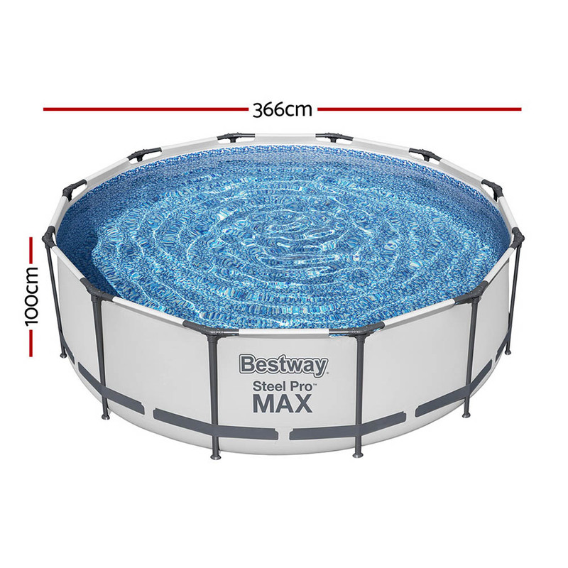 Bestway Swimming Pool 366x100cm Steel Frame Round Above Ground Pools w/ Filter Pump 9150L